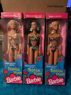 Barbie Tropical Splash Dolls in Floral Swimwear (Pink, Black, Blue)
